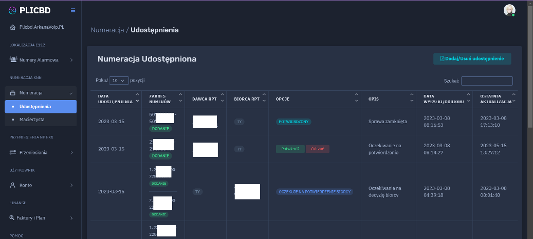 Udostępnienie numeracji UKE